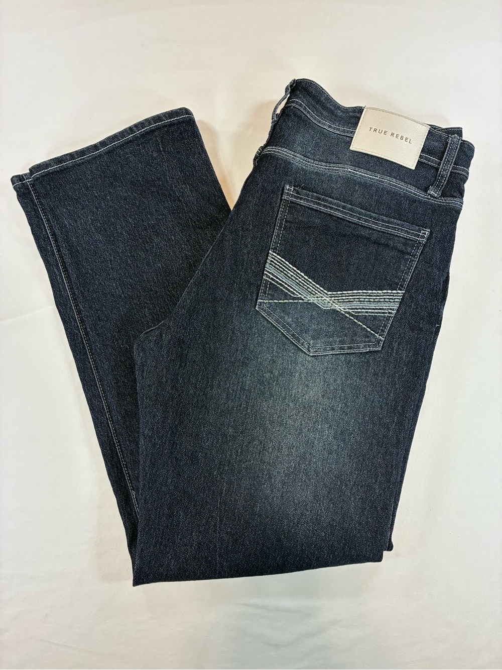 True Rebel Straight Jeans in Dark Blue Wash 36/32